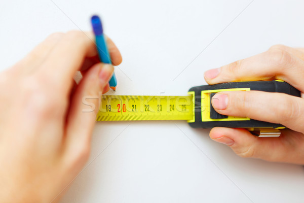 Mains mètre à ruban crayon stylo travailleur [[stock_photo]] © luckyraccoon