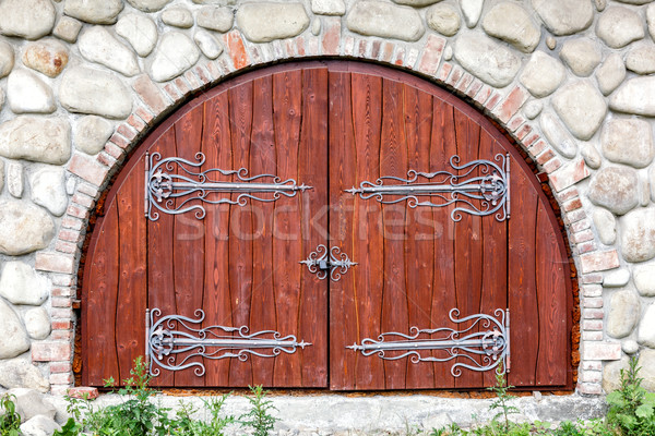 Stok fotoğraf: Eski · kahverengi · ahşap · kapı · Bina · duvar