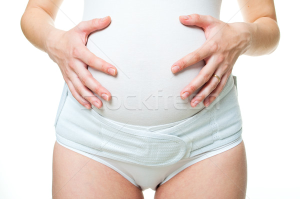 Foto stock: Primer · plano · jóvenes · mujer · embarazada · corsé · mujer · feliz