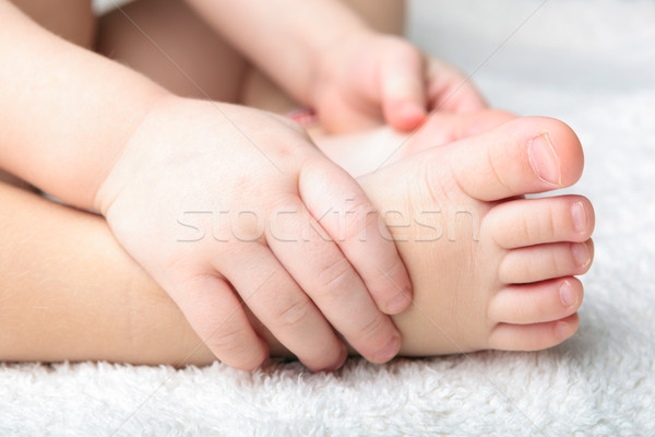 Baba csinos láb kezek fehér puha Stock fotó © luckyraccoon