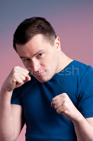 Foto jonge man permanente boksen positie sport Stockfoto © luckyraccoon