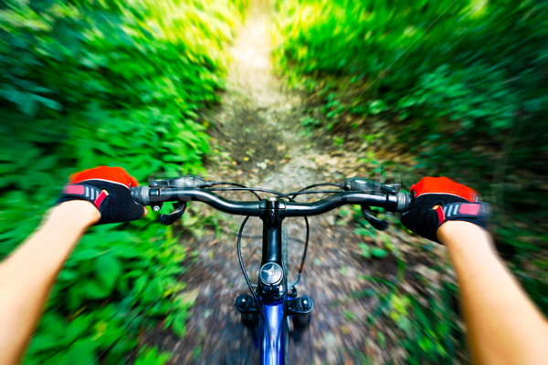 Горный велосипед вниз холме мнение рук Сток-фото © luckyraccoon