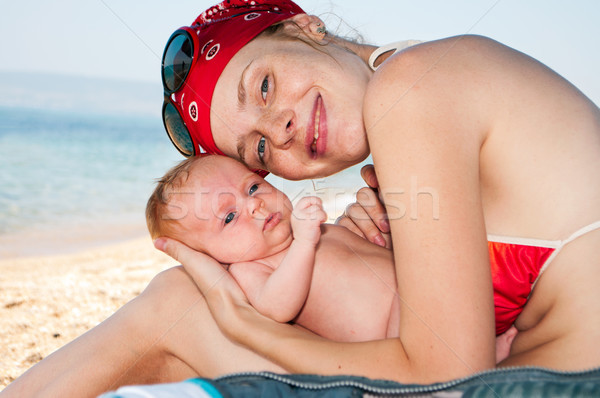 Anya baba tengerpart boldog gyermek nyár Stock fotó © luckyraccoon