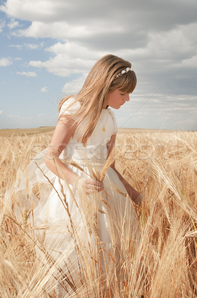 [[stock_photo]]: Communion · fille · robe · domaine · fête · modèle