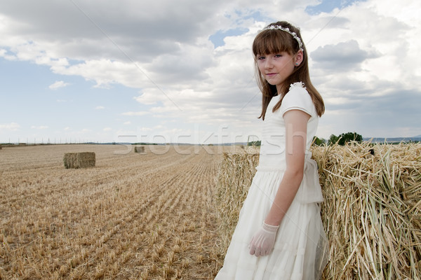 Komunii dziewczyna sukienka dziedzinie strony model Zdjęcia stock © luiscar