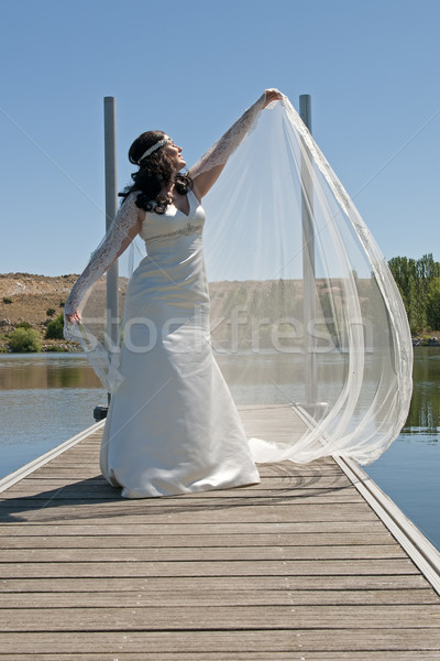 Foto stock: Bela · mulher · noiva · casamento · dia · água · menina