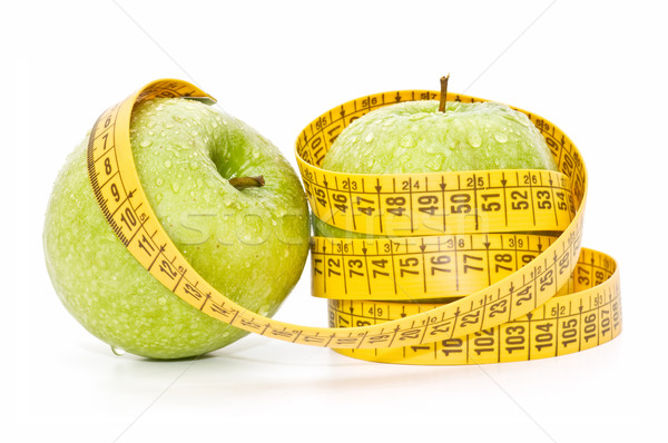 Foto stock: Manzana · dieta · blanco · alimentos · fondo · medida