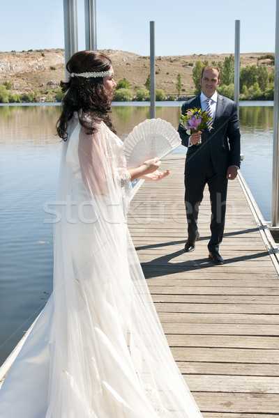 Foto stock: Casamento · casal · ao · ar · livre · belo · noiva · amoroso