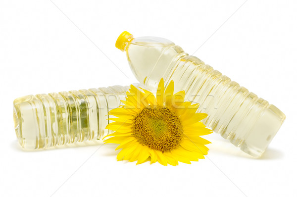 Foto stock: óleo · de · girassol · girassol · branco · sol · fundo · folhas