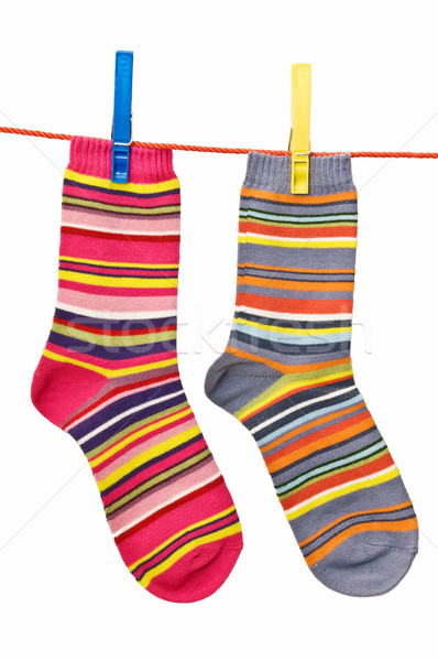 Socken Wäscheleine Kind isoliert weiß Kleidung Stock foto © luiscar