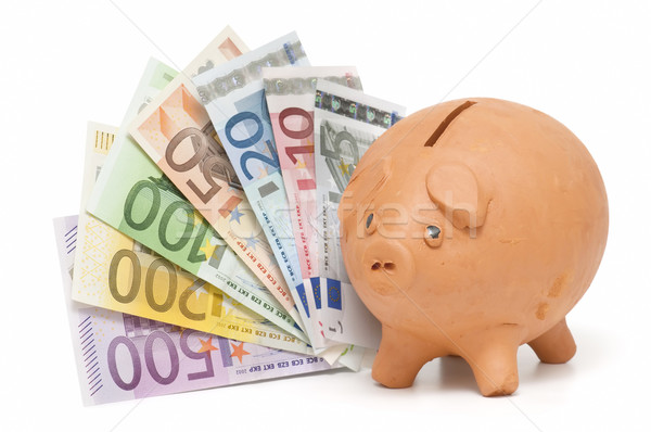 Spaarvarken spaargeld euro bankbiljetten witte business Stockfoto © luiscar