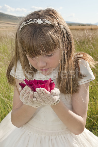 Lány úrvacsora ruha visel elsőáldozás legelő Stock fotó © luiscar