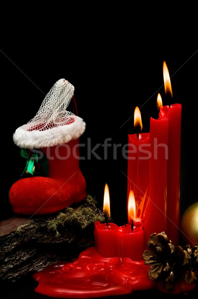 Foto stock: Natal · vermelho · velas · preto · fundo