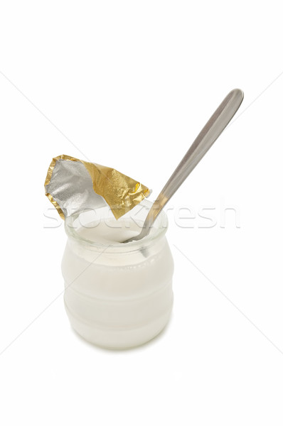 Foto stock: Iogurte · isolado · branco · comida · leite · vida