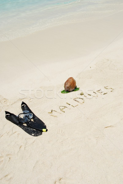 Maldive nucă de cocos fruct snorkeling scris Imagine de stoc © luissantos84