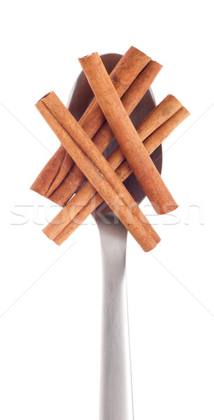 Canela canela em pau tempero aço inoxidável colher isolado Foto stock © luissantos84