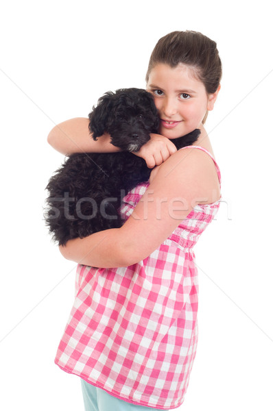 [[stock_photo]]: Fille · chien · adorable · petite · fille · isolé