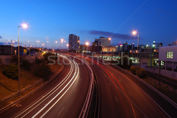 Freeway traffic on the city (car blur motion) Stock photo © luissantos84