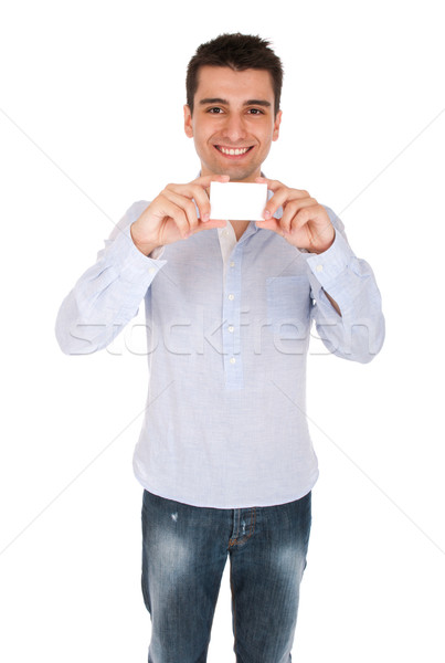 Foto stock: Homem · cartão · sorridente · jovem · casual