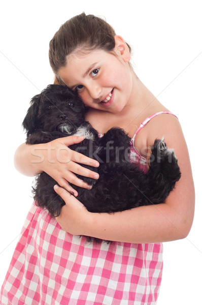 [[stock_photo]]: Fille · chien · adorable · petite · fille · isolé