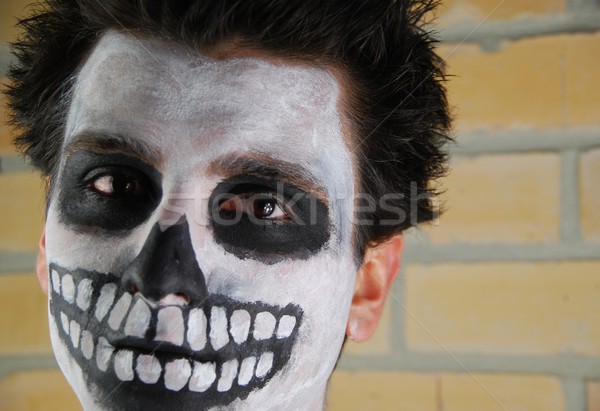 Сток-фото: портрет · пресмыкающийся · скелет · парень · карнавальных · лице