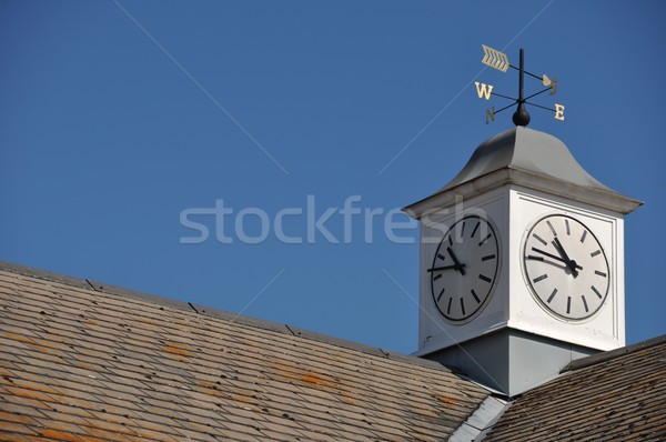 [[stock_photo]]: Horloge · tour · girouette · haut · bâtiment · maison