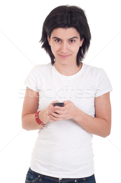 Lezser nő sms üzenetküldés barátságos küldés szöveges üzenet Stock fotó © luissantos84