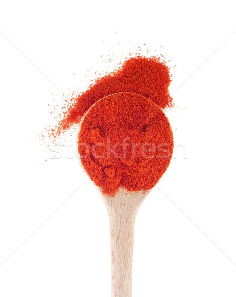 Piros paprika fűszer fakanál izolált fehér háttér Stock fotó © luissantos84