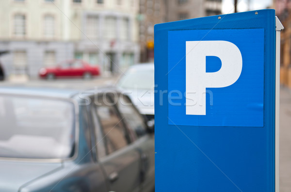 Parkolás felirat kék elmosódott autók sekély Stock fotó © luissantos84