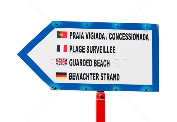 Playa signo diferente idiomas aislado blanco Foto stock © luissantos84