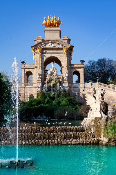 Barcelona park meer fontein gouden hemel Stockfoto © lunamarina