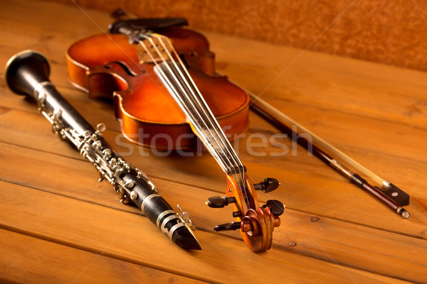 Classic music violin and clarinet in vintage wood Stock photo © lunamarina