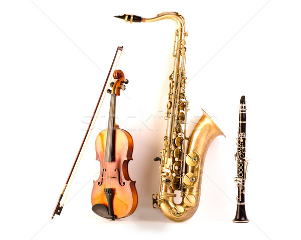 Sax tenor saxophone violin and clarinet in white Stock photo © lunamarina