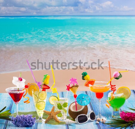 Stockfoto: Kleurrijk · gemengd · cocktails · tropische · Blauw · hout