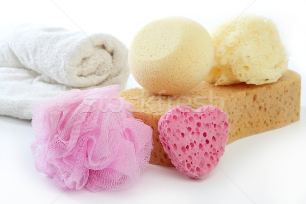 Toiletries stuff sponge gel shampoo towels Stock photo © lunamarina