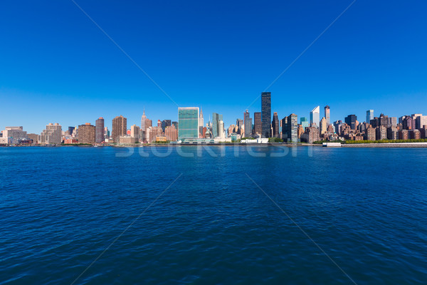 [[stock_photo]]: Manhattan · New · York · ensoleillée · Skyline · rivière · ciel