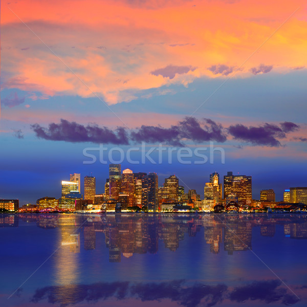 Boston linha do horizonte pôr do sol rio Massachusetts reflexão Foto stock © lunamarina