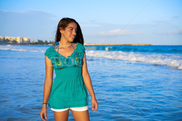 Latin beautiful girl in Caribbean beach sunset Stock photo © lunamarina