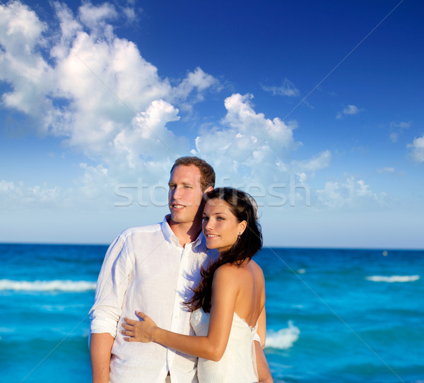 couple in love hug in blue sea vacation Stock photo © lunamarina