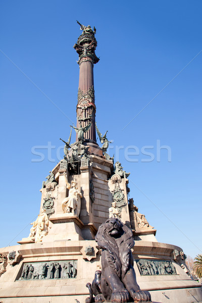 巴塞羅那 冒號 雕像 藍天 廣場 藍色 商業照片 © lunamarina