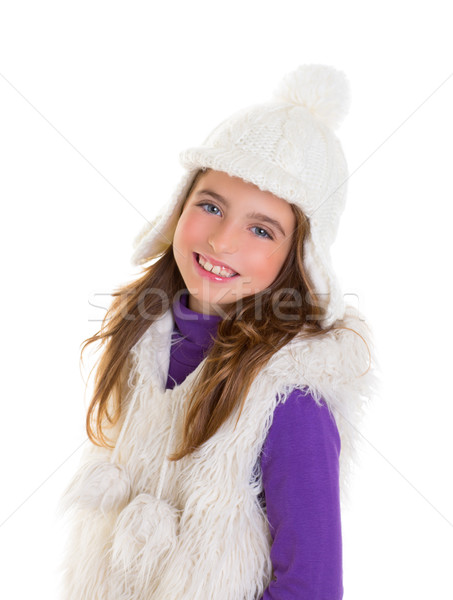 Stock photo: blue eyes happy child kid girl with white winter cap