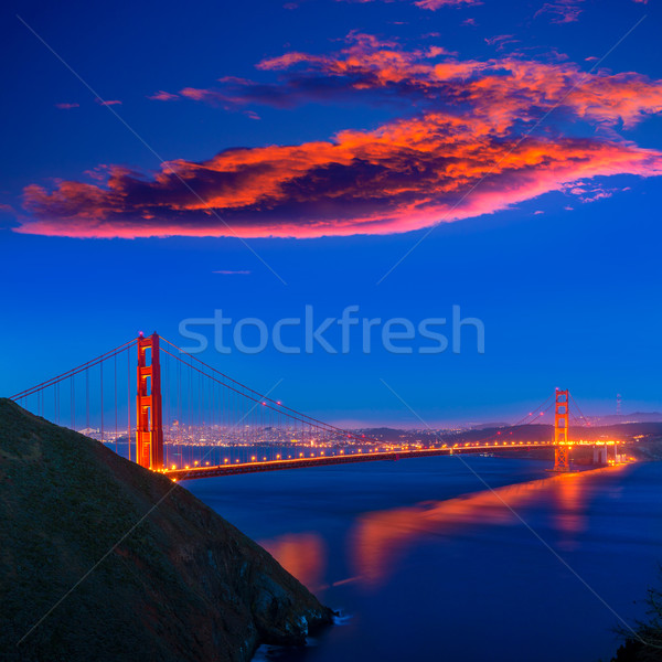 サンフランシスコ ゴールデンゲートブリッジ 日没 カリフォルニア 米国 空 ストックフォト © lunamarina
