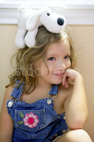 Boldog kisgyerek lány játékkutya fej szőke Stock fotó © lunamarina