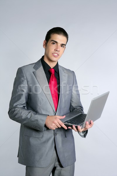 Foto d'archivio: Imprenditore · grigio · suit · laptop · computer · portatile