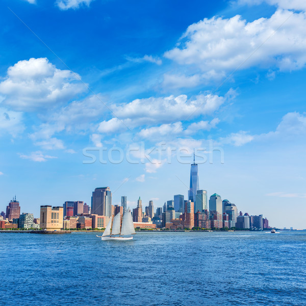 Manhattan Skyline New York soleil ciel bleu ciel [[stock_photo]] © lunamarina