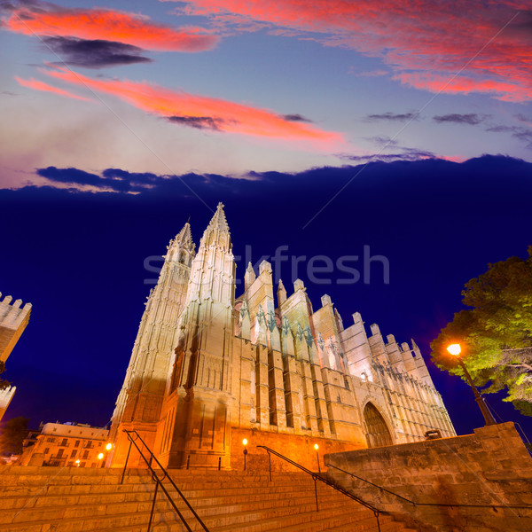 Palma de Mallorca Cathedral Seu sunset Majorca Stock photo © lunamarina