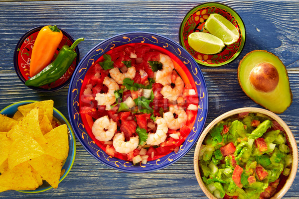 Krewetki nachos meksykańskie jedzenie kuchnia restauracji obiedzie Zdjęcia stock © lunamarina