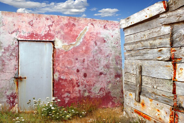 grunge red wall aged weathered wood corner Stock photo © lunamarina