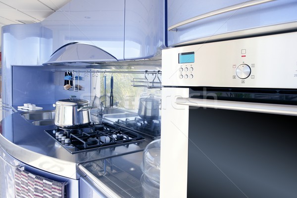 Albastru argint bucătărie arhitectura moderna decorare design interior Imagine de stoc © lunamarina