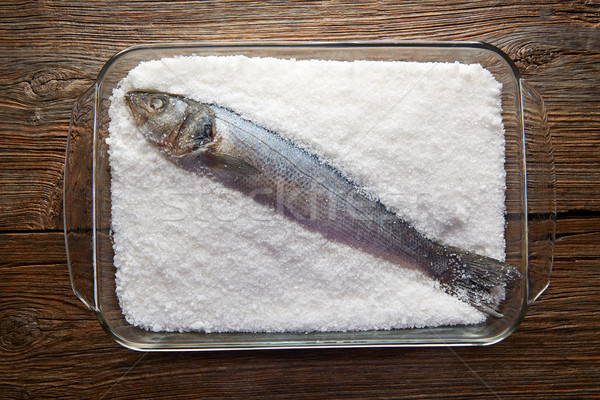 Seabass baked in sea salt seabass crusted Stock photo © lunamarina